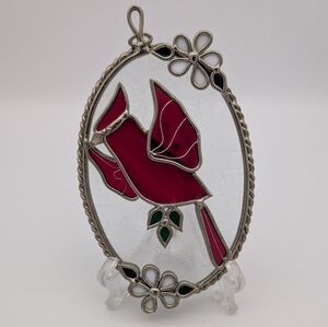 Vintage Red Cardinal Stained Glass Suncatcher